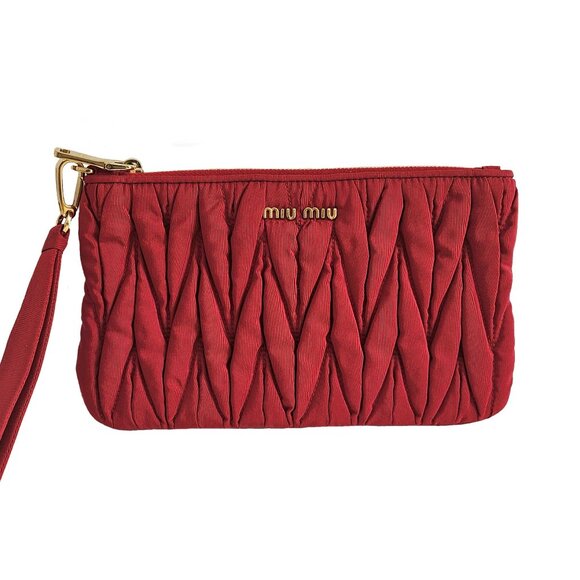 Miu Miu Handbags - MIU MIU RED FABRIC MATELASSE WRISTLET CLUTCH